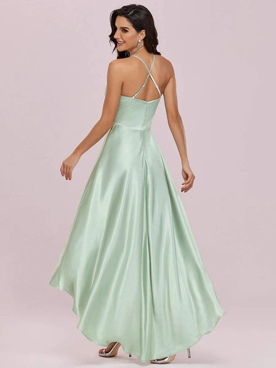 Soft Halter Open Back High Low Prom Dress