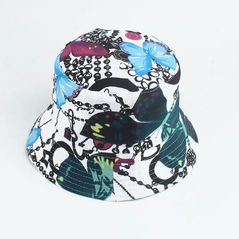 Summer Panama Bucket Hat Hip Hop Bucket Cap Women Men Fashion Reversible Bob chapeau Femme Floral Fisherman Hat