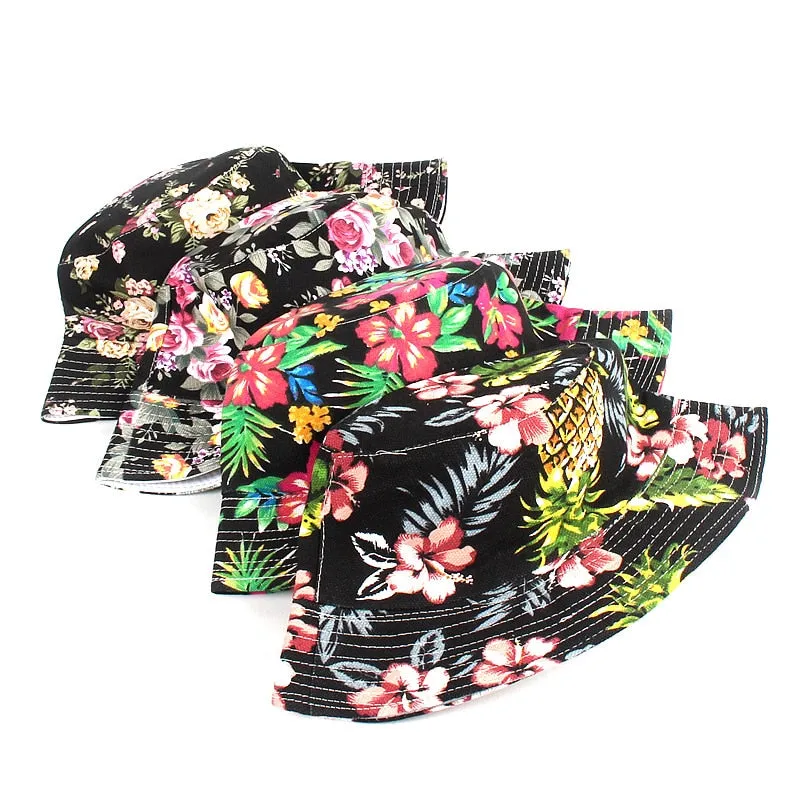 Summer Panama Bucket Hat Hip Hop Bucket Cap Women Men Fashion Reversible Bob chapeau Femme Floral Fisherman Hat