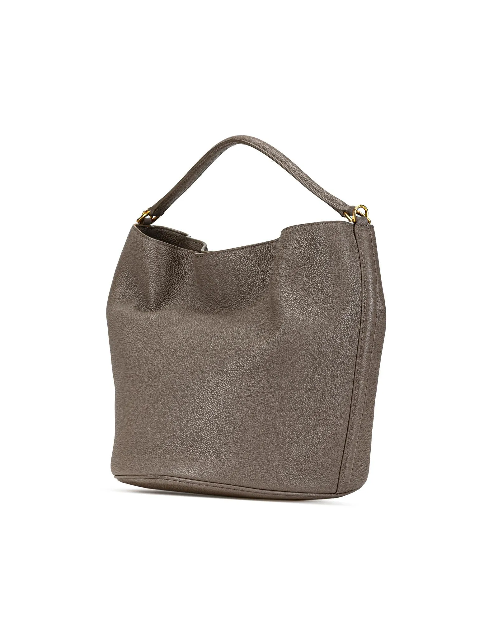 Supple Grained Calfskin Bucket Bag with Turn-Lock Closure