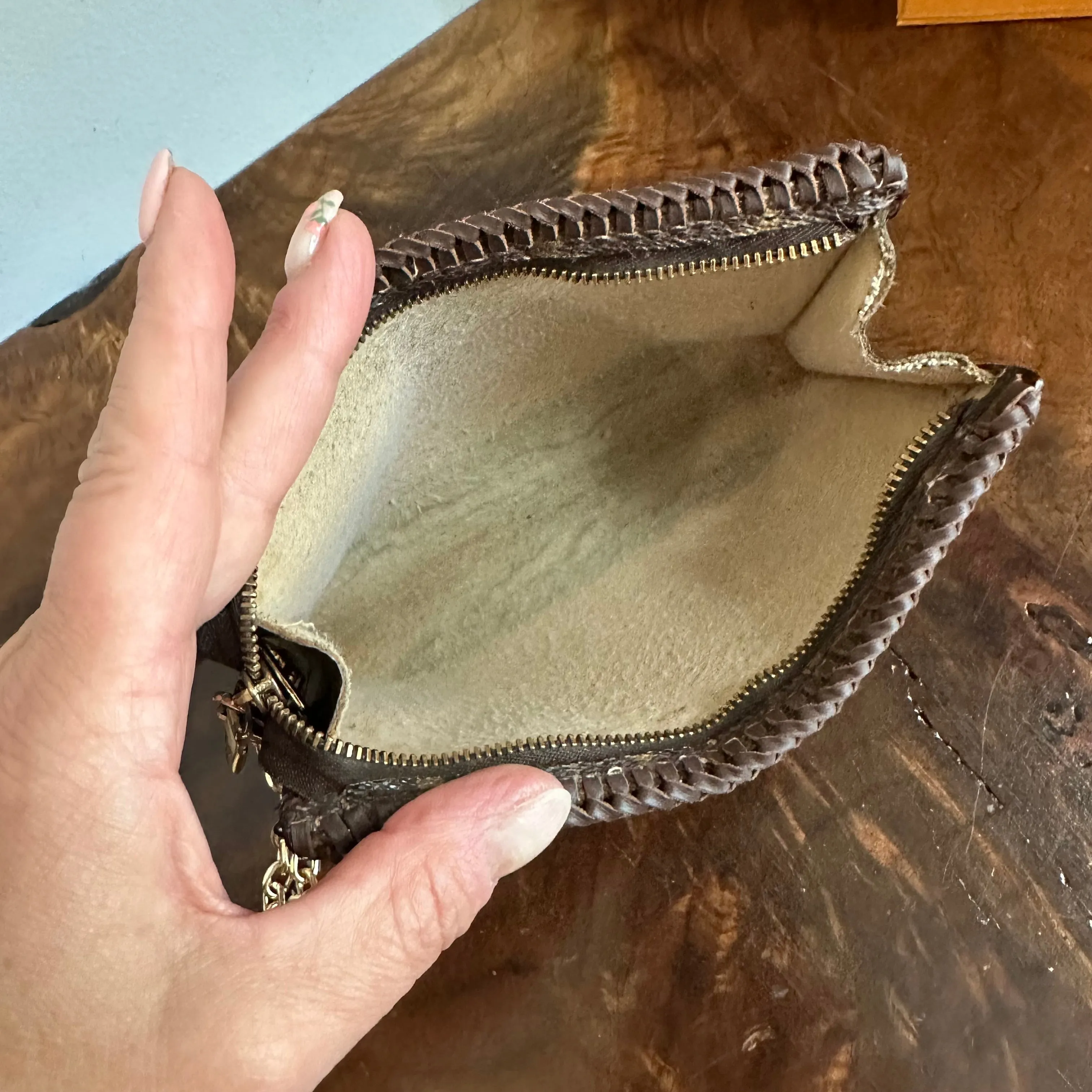 The Junco Wristlet - Vintage Monogram in Brown