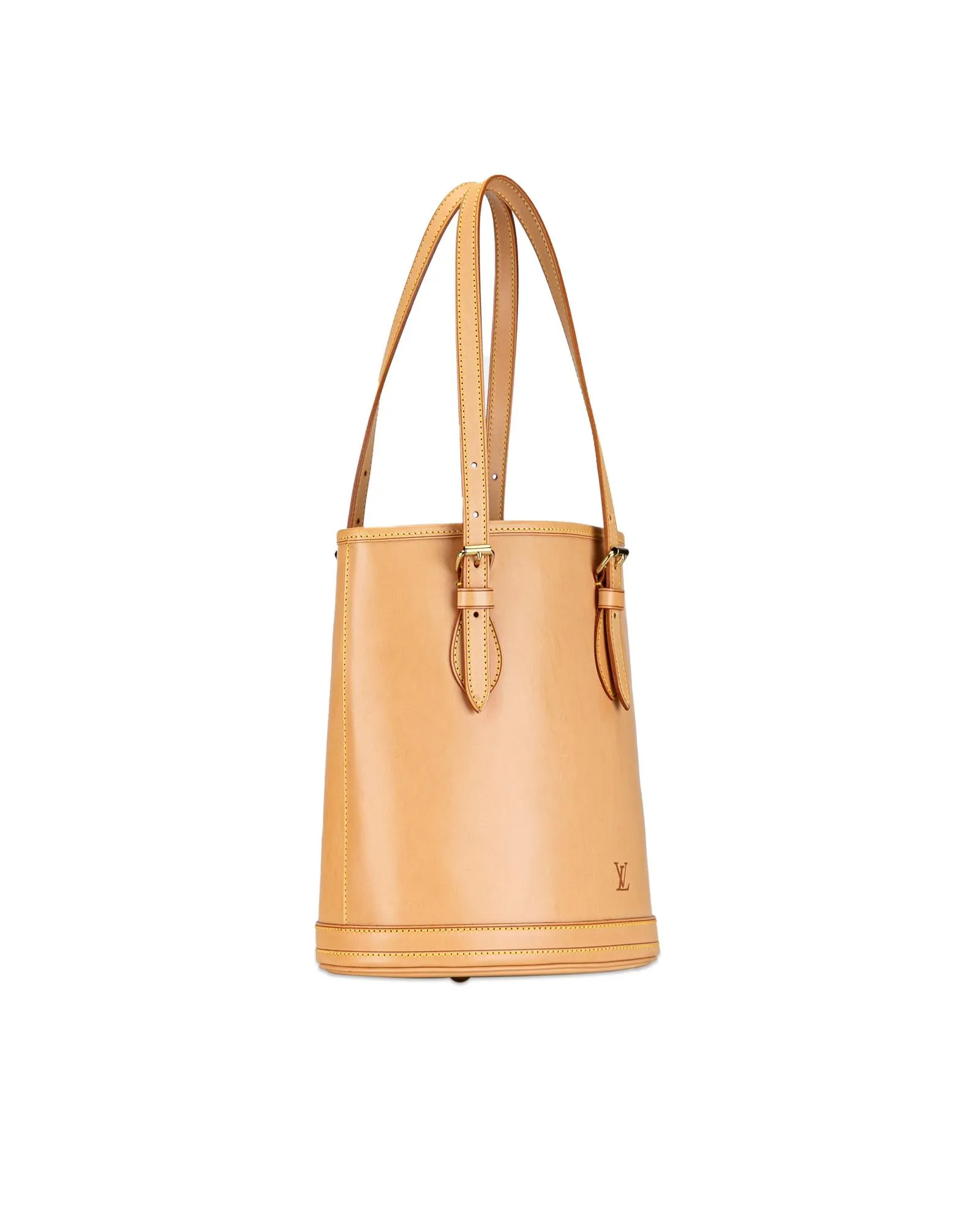 Vachetta Leather Bucket Bag with Adjustable Shoulder Straps