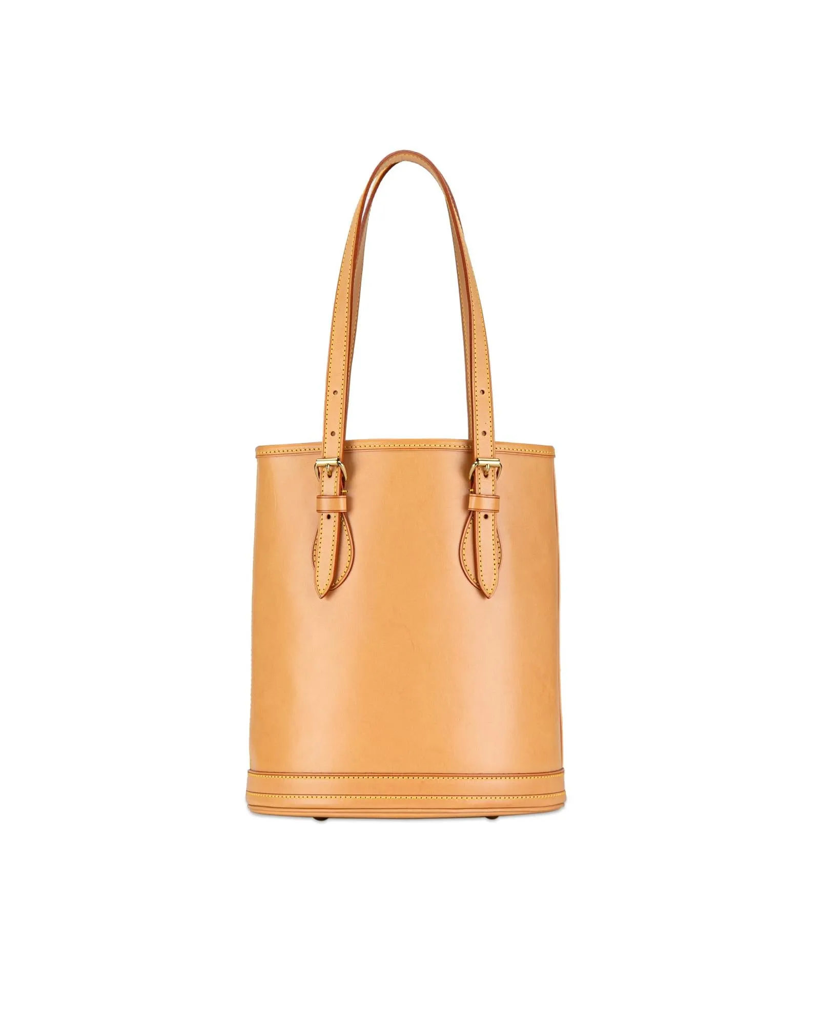 Vachetta Leather Bucket Bag with Adjustable Shoulder Straps