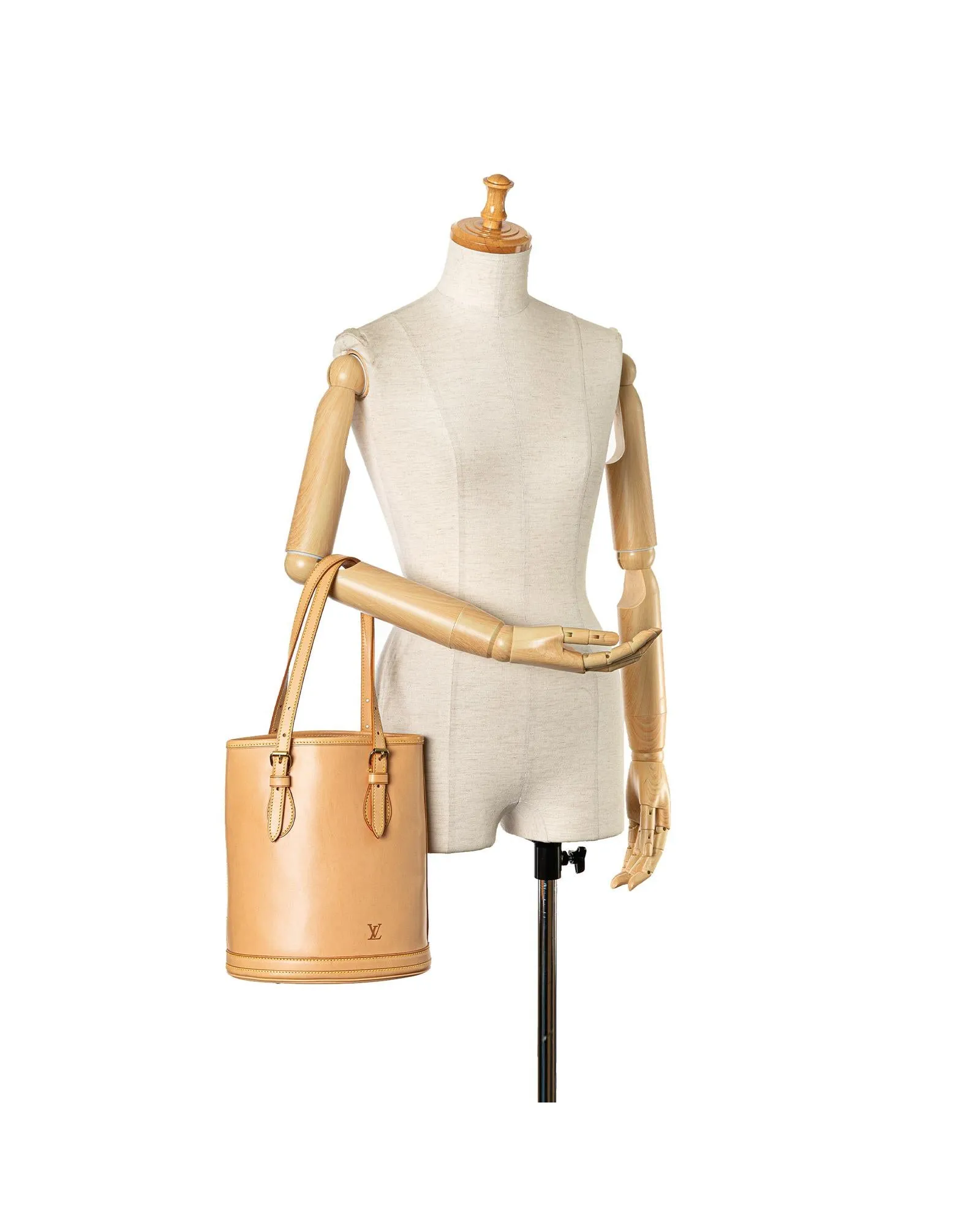 Vachetta Leather Bucket Bag with Adjustable Shoulder Straps