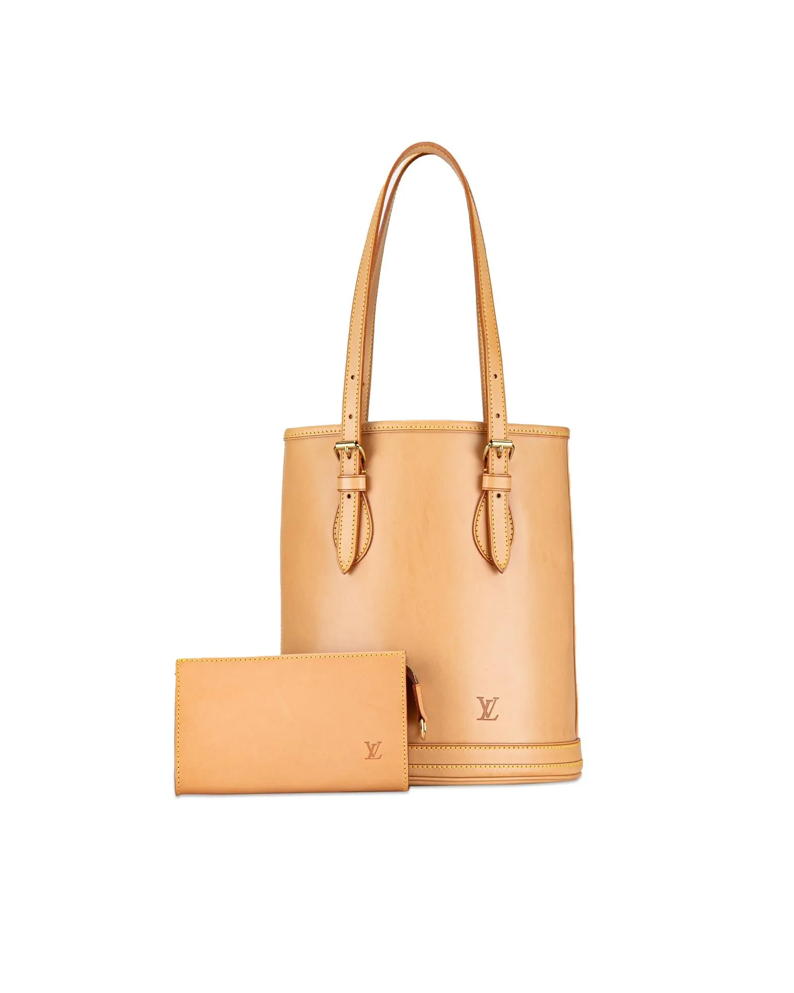 Vachetta Leather Bucket Bag with Adjustable Shoulder Straps