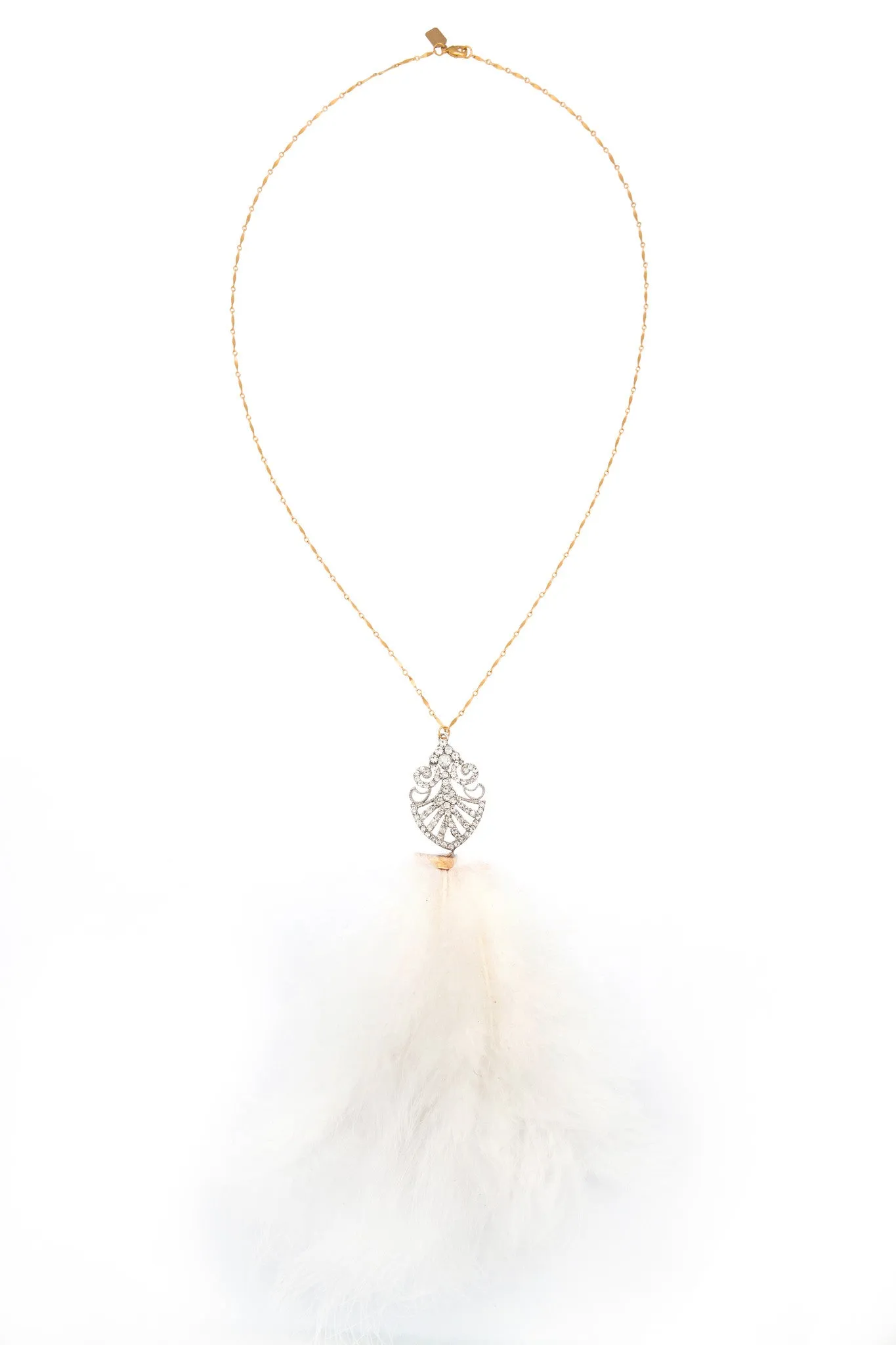 White Art Deco Feather Pendant Necklace