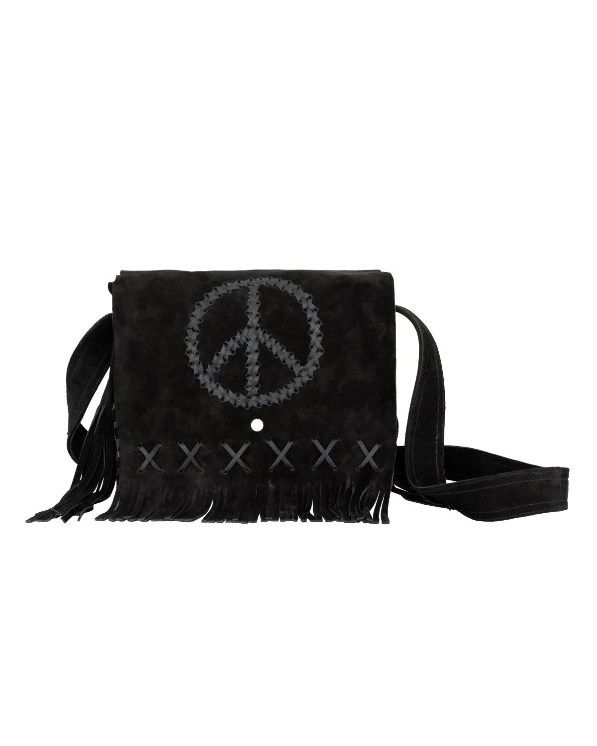 Women's Genuine Black Suede Pocketbook with Peace Sign